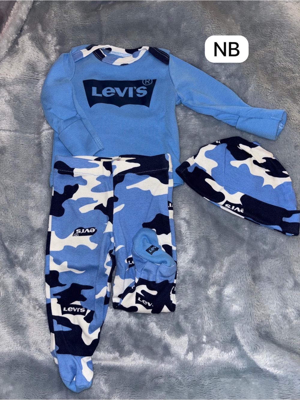Levi's Blue & Navy Camo Baby Three-Piece Set
